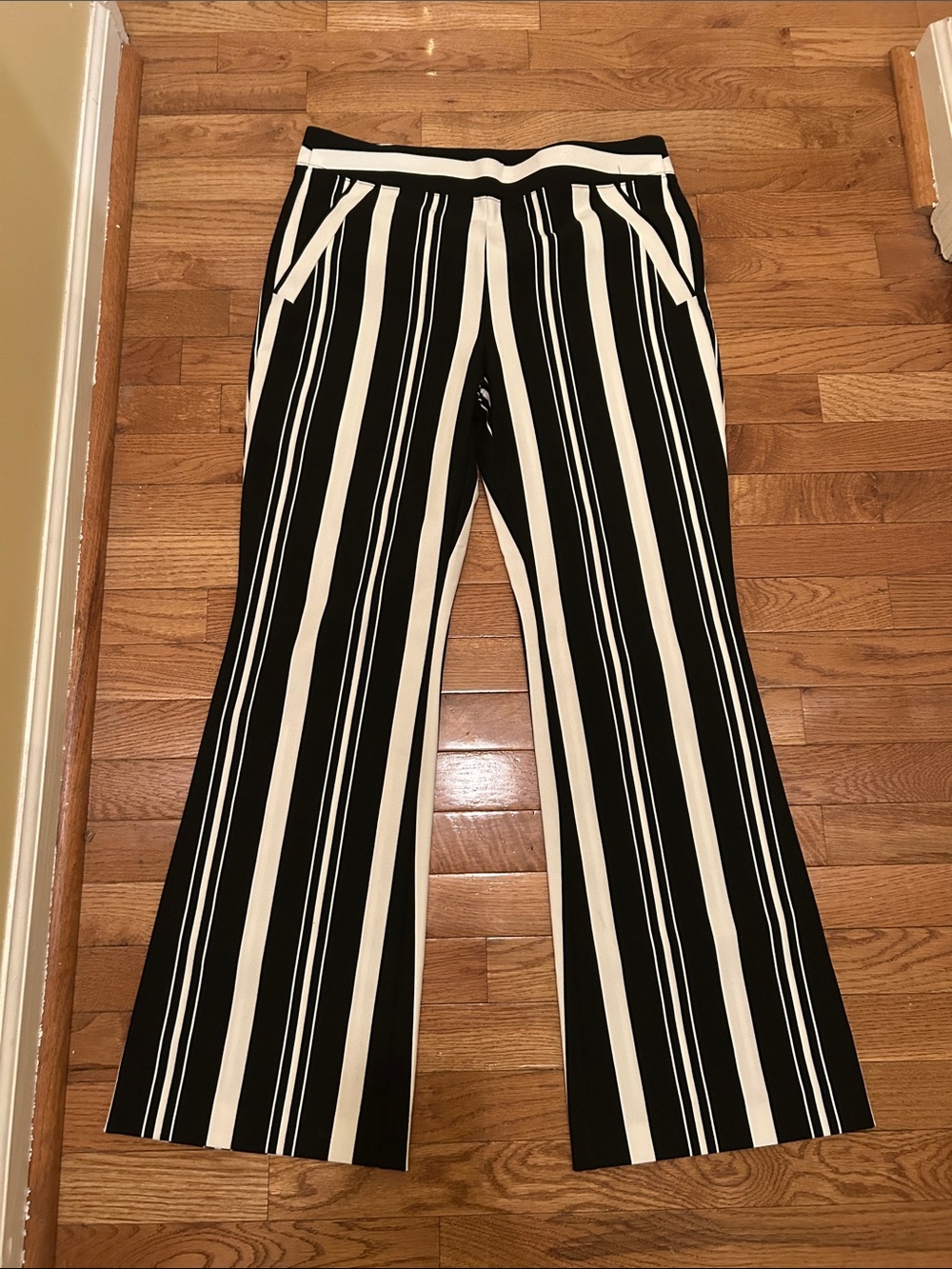 INC International Concepts Black & White Vertical Stripe Wide-Leg Pants
